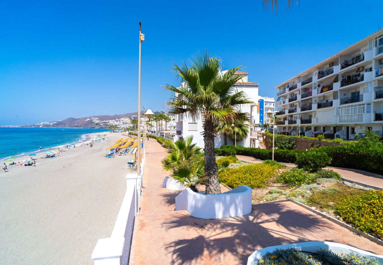 Vista della spiaggia di Torrecilla e degli edifici adiacenti nei pressi di Arce 2 a Nerja.